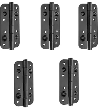 Emuca - Lote de 5 bisagras de seguridad para puertas, 150x80mm, Bisagras antipalanca con cantos redondos, sin remate, acero, negro