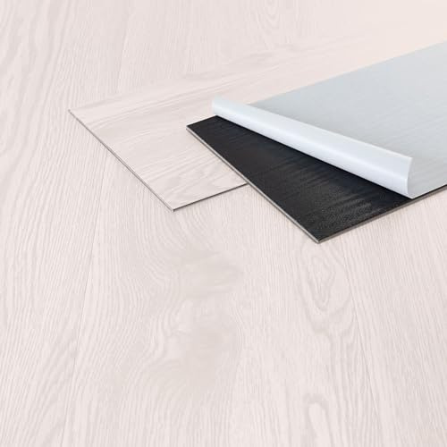 ML-Design Deluxe PVC Bodenbelag, Selbstklebende Vinyl-Dielen, Vinylboden, 91,5 cm x 15,3 cm x 2 mm, Dicke 2 mm, 4,46m²/32 Dielen, Weiß Eiche, Holzoptik, rutschfest, wasserfest, Einfache Verlegung