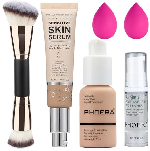 PHOERA Foundation, volle Deckkraft und mittlere Deckkraft, 2024, neues PHOERA Foundation-Make-up für reife Haut, Falten, mattes (103+N02/Warm Peach+ Nude)