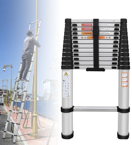 Échelle Télescopique, Échelle Extensible Escabeau Telescopique 5M, en Aluminium - Antidérapante - Multi-Usage, Charge maximale : 150 kg