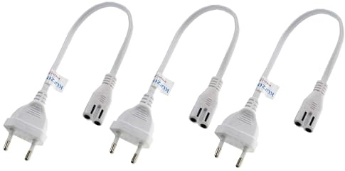 shortix Dreierpack kurzes Netzkabel (Stromkabel mit Euro-Flachstecker auf Euro-8-Buchse). weiß. 30cm.