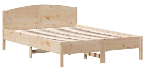 vidaXL Massivholzbett mit Kopfteil, Holzbett mit Sperrholzlatten, Doppelbett für Schlafzimmer, Bett Bettgestell, 160x200cm Massivholz Kiefer