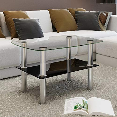 Mengtu Couchtisch Glas 2 Ebenen Kanten Wohnzimmertisch Sofatisch BeistelltischMöbel Tisch Wohnzimmer Teetisch Kaffeetisch für Büro Wohnzimmer