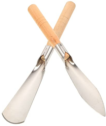2 Truelles de Jardin en Acier Inoxydable Manche Bois | Outils de Plantation Robustes, pour Ameublir le Sol, Usage Verger et Pelouse