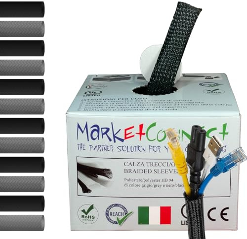 MarketConnect® Expandierbarer Kabelschlauch Ø 50mm, L 15m • Ideal für Kabelmanagement • Perfekt für Schreibtisch und TV • SCHWARZ • INDUSTRIELL SMALL