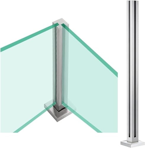 Geländer Glas Balkongeländer Geländerpfosten 65cm - 105cm Edelstahl Quadratisch Glasgeländer Langlebige Glasgeländerklemme Für Balkonterrasse Außenpool Terrassen(Color:Corner Post,Size:90cm)