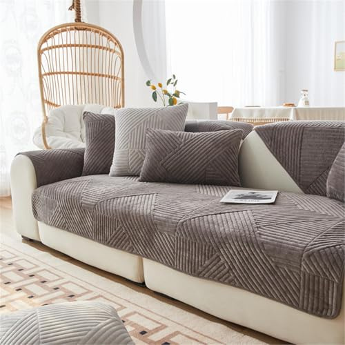 FASCINATDECO Sofa Überzug, Samt Sofabezug 1/2/3/4 Sitzer, Sofaschoner rutschfest, Couch überzug L Form Sofaüberwurfe, Sofa Sitzkissenbezug, Waschbar Couchbezug (Dunkelgrau,90x160cm)