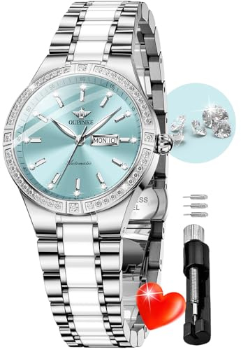 OUPINKE Women Automatic Watches Colorful Diamond Elegant Luxury Dress Ladies Opalite Mechanical Sapphire Crystal Wrist Watch