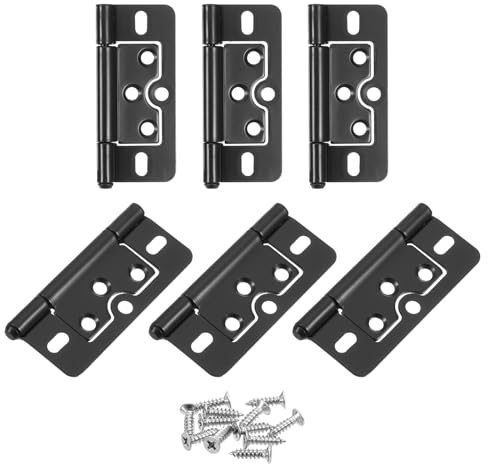 sourcing map 6Pcs 3x1.4 Inch Door Hinges Non-Mortise No Noise Bifold Door Hinges Plating for Cabinet Furniture Window Wardrobe with Screws, Dark