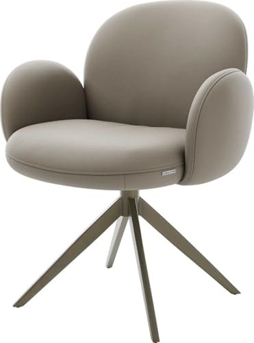 DELIFE Esszimmerstuhl Nube-Flex mit Armlehnen Kreuzgestell breit Effektfinish Titan Echt-Leder Schlamm 360° drehbar Taschenfederkern