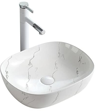 VNNHGB Aufsatzwaschbecken für Badezimmer, Porzellan, Keramik, kleines Waschbecken, modernes Aufsatzwaschbecken, künstlerisches weißes Marmorierungsmuster, Aufsatzwaschtisch für Badezimmer