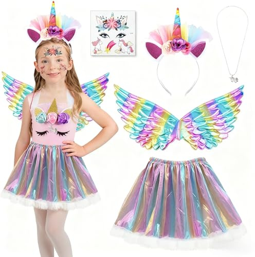 Tutukyle Einhorn Kostüm Kinder Mädchen, Faschingskostüme Einhorn Haarreif Tüllrock Bunt Flügel Tütü Mädchen Regenbogen Karneval Kostüm Kinder Kleinkind Kostüm Verkleidung Mädchen