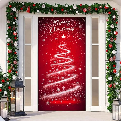 Weihnachtstür-Abdeckung bedruckt Christmas Door Cover Türdeko Tür Weihnachten Weihnachtsdeko Weihnachten Deko Weinachtsdekorationen Draußen Türbezug Outdoor 90 x 200 cm (Weihnachtsbaum A)