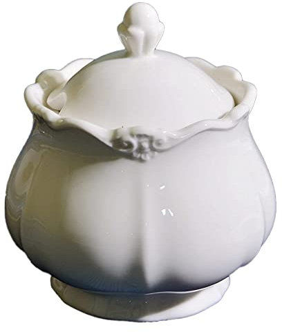 Aioneer Ensemble De Sucrier Et Cuillère en Céramique, Sucrier en Porcelaine Blanche Vintage, Rangement du Sel avec Couvercle Et Cuillère, Convient pour Boire du Café