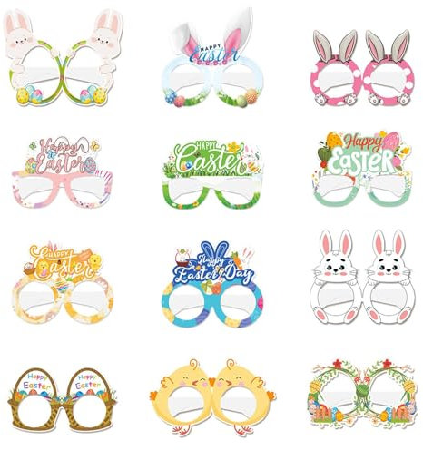 Osterparty-Brille, -Papierbrille, Osterbrille, 12 Stück, -Fotokabinen-Zubehör – lustige Osterparty-Dekorationen, Osterei-Brille, l