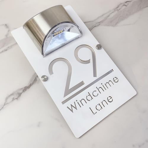Plaque de Numéro de Porte Personnalisée à LED Alimentée par Énergie Solaire, Plaque d'Adresse 3D Moderne en Acier Inoxydable Laser-Cut, Étanche pour Numéro de Maison, Personnalisée pour Maisons