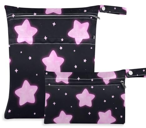 EtherSpher Windeltasche mit niedlichem Stern, 2 Stück, Reiseutensilien für Babys, mit Griffen, für Yoga, Kindertagesstätte, Rosa