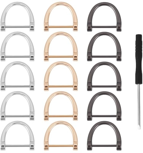 DELORIGIN 33PCS Alloy D Rings 3 Colors 1 Replacement D Ring Screw in Shackle D Hooks with 1pc Mini Screwdriver for Purse Handbag DIY Leather Craft Leash Keychain Accessories (Gold,Sliver,Black)