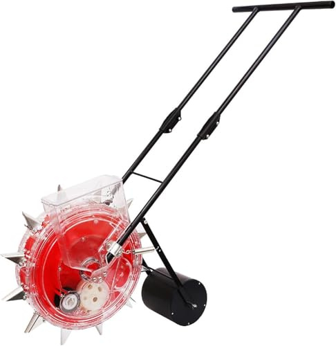 Asiwnshw Garden Seeder, Manual Seeder Hand-Push Roller Seeding and Fertilizer Applicator, Walk-Behind Row Planter Corn Planter Seeder Machine for Soy Peanut Corn Cotton Soybean(9 Holes)