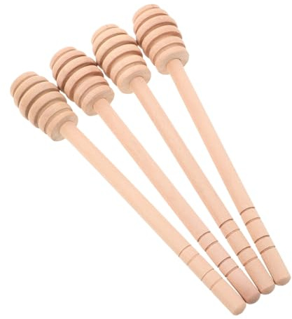Alipis 4pcs Wooden Honey Stir Stick Mixing Dipper Long Handle Spoon for Honey Jar Kitchen Baking Use Natural Wood