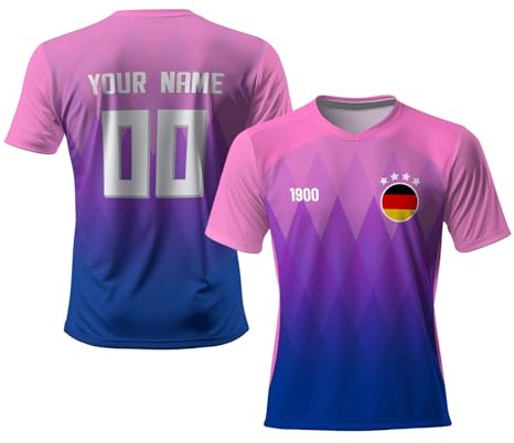 Generisch Personalisierte Fußball Trikot Herren,Personalisierte 2025 Deutschland Auswärts Trikot Fussball mit eigenem Team-Logo & Namen, Nummer,Deutschland Tshirt Herren, Atmungsaktiv