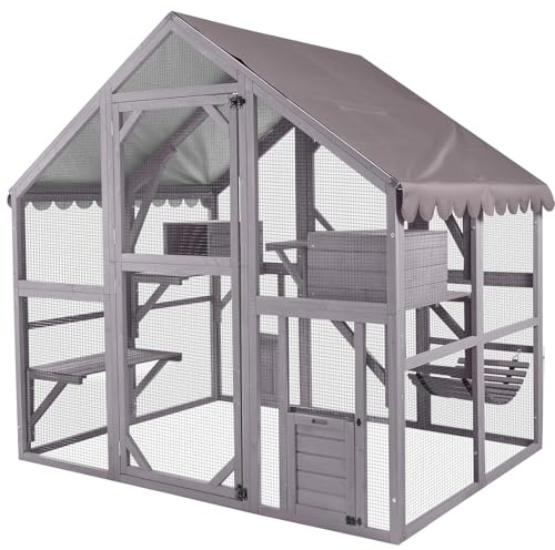 X-Zone Catio Katzengehege Outdoor groß für mehrere Katzen aus Holz Katzenhaus draußen Katzenkondon Katzenauslauf wetterfest