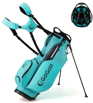 GYMAX Sac de Golf Trépied avec 8 Séparateurs, 5 Poches de Rangement à Fermeture Éclair, Léger Portable avec Double Bandoulière Réglable, Housse de Pluie, Porte-Parapluie, pour Femmes Hommes (Bleu)