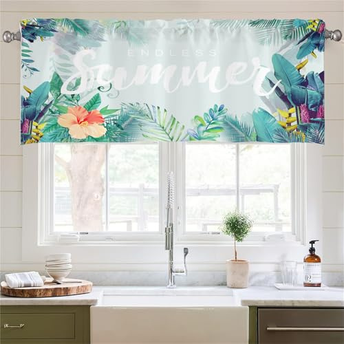 Odot Cortinas Cocina, Cortinas Semitransparente Moderno y Visillos Cortos para Ventanas, 1 Panel Cortina Cocina, para Salón Lavadero Baño y Pequeñas Ventanas (Selva de Verano,137x45cm)