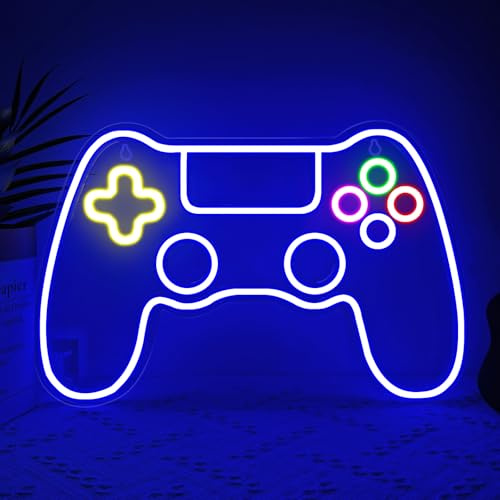 QIUNANLIGHT Gaming Konsole Styled Neon Schild Blaues Led Schild Leuchtreklame Gaming Themen für Spielecke Wohnzimmer LED Neonlicht für Gamer Atmosphäre Booster für Gaming-Setup Party Home-Dekoration