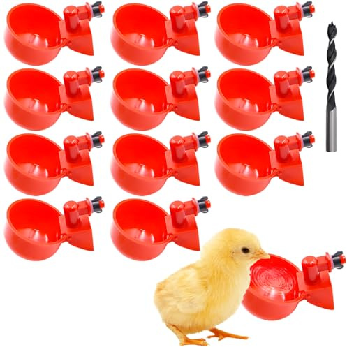 INNAL 12 Piezas Bebedero Gallinas Automatico Agua para Pollos Automática Kit Bebederos para Gallinas Taza de Dispensador con Taladro Bebedero Plástico para Pollo Ganso Pavo Pato Paloma Codorniz