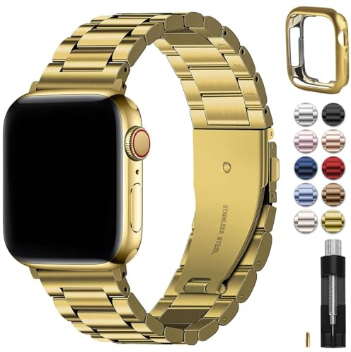 Fullmosa Kompatibel med Apple Watch Armband Series 11 10 42mm Kvinnor Män, metallarmband rostfritt stål Ersättningsband för iwatch Series 11/10 42mm, guld