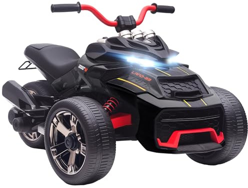 AIYAPLAY Kids Electric Ride On Car, 12V Ride On ATV Electric Vehicle Toy Car with MP3 Player, Horn, 2 Speeds, LED Lights, 3 Wheeler for Boys & Girls Ages 3-8, Black