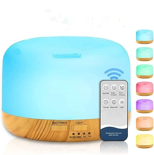Ultraschall Luftbefeuchter & Aroma Diffusor 300ml, BPA‑frei, Automatische Abschaltung bei leerem Wassertank, 7‑farbige LED‑Nachtlicht, Fernbedienung, Leise für Schlafzimmer Büro