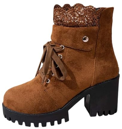 Generisch Botines cortos para mujer, botines con tacón de bloque, botines góticos con cremallera, zapatos de ante, botas de vaquero retro, botines modernos, elegantes botas de cuero, zapatos cortos de