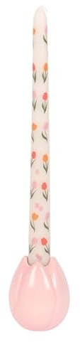 Lot de 3 bougies coniques à imprimé tulipe | Bougies de printemps non parfumées | Design floral délicat | Durée de combustion de 5 heures | Idéales pour les centres de table de Pâques ou les cadeaux