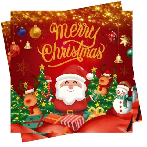 48 Stück Weihnachtsservietten 33x33 – Rote Servietten Weihnachten mit Weihnachtsmann Motiv, dekorative Weihnachten Servietten für Tischdeko, Servietten Weihnachten klein für Party & Familie