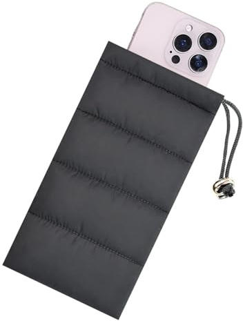 FUGLUS Thermo Handyhülle Tasche Universal Daunen Pouch Handysocke Weihnachten Geschenke für Smartphones Handy Winter Handyhülle kompatibel iPhone 16 15 14 13 12Plus X, Samsung Galaxy (Schwarz)