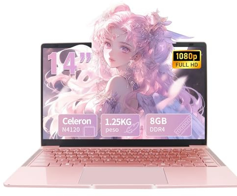 LONGEVINCE14 Pollici Laptop,Celeron N4120 Quad Core 2.7GHz, 8GB DDR4 RAM, 128GB SSD,Display IPS 1920x1080, WiFi 2.4GHz+5GHz, Bluetooth 5.0, USB 3.0, Mini HDMI, Oro Rosa (128, GB)
