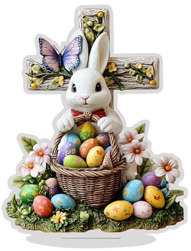 Generisch Lustige Frühlings-Osterhasen-Eier-Dekorationen, Flache 2D-Osterhasen-Ornament Aus Acryl Für Zuhause, Schreibtisch, Schrank, Fenstersims