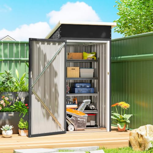 Outsunny Caseta de Jardín Exterior Metálica 0,74 m² 107,5x91x185 cm Gris | Cobertizo de Jardín Exterior, Techo Inclinado, Puerta con Cerradura, Ventilaciones, Almacenamiento de Herramientas