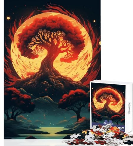 1000-teiliges Puzzle Baum des Lebens (Moonshine) für Erwachsene Anti-Stress-Spielzeug tolles Geschenk und Spielzeug kniffliges Denkspiel mit passendem Poster und Quizblatt Größe 38x26cm