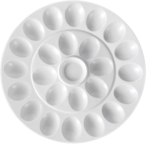 CTTPEG Plato de cerámica para huevos rellenos de 10 pulgadas, bandeja de huevos de porcelana blanca con 25 compartimentos, apto para microondas, horno, congelador, lavavajillas, vajilla de calidad de