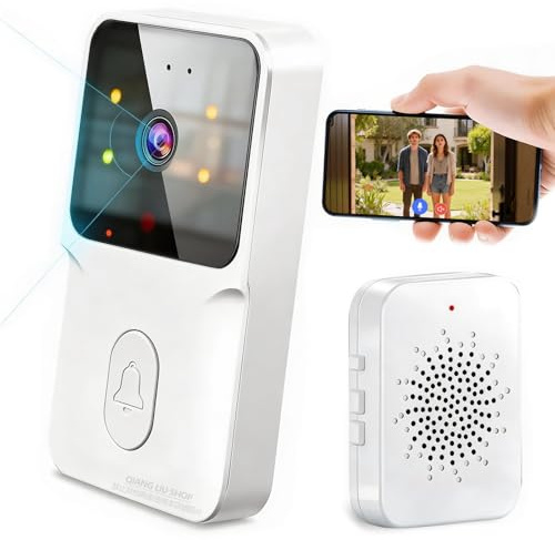 Wireless Sonnette Vidéo Sans Fil, 1080p, Vision Nocturne, Anti-effraction,Visiophone Interphone Extérieur Doorbell Vidéo à Distance, 60 Mélodies, 15 Niveaux De Volume, Pour Les Maisons Et Les Bureaux