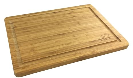 Grillfürst Schneidebrett - rutschfestes Tranchierbrett aus Bambus zur Zubereitung von Fleisch, Servierbrett für Käse und Wurst, 39 x 26 x 2 cm
