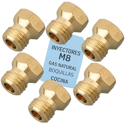 RECAMBIOS DREYMA Kit Inyectores M8 Gas Natural 6 Uds Laton Alta Precision Compatible Con Balay Fagor Teka Chicles 0.80 1.00 1.10 1.20 Cocina Encaje Exacto Repuesto Quemador Instalacion Facil
