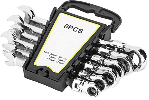 6 Pcs Flexible Ratchet Spanner Set, Flexible Head Multi-Functional Ratchet Conination Spanner Wrench 8-17mm Repair Tools Set