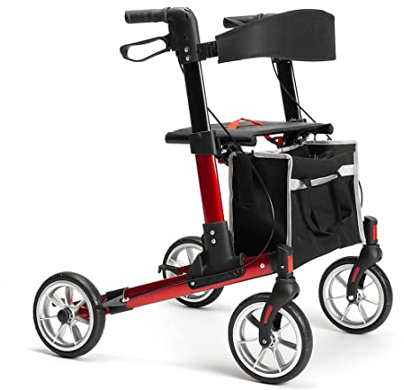 FabaCare Rollator Quava, Leichtgewichtrollator, faltbar, Rot, mit FabaCare Sicherheitsreflektoren