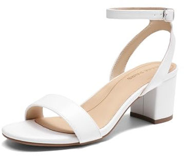 DREAM PAIRS Women's Open Toe Ankle Strap Low Block Chunky Heels Sandals Party Dress Pumps Shoes,Size 7.5,White/Pu,CARNIVAL