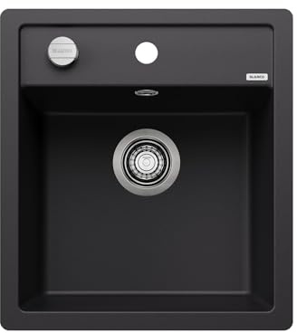 BLANCO DALAGO 45-F | SILGRANIT Sink in Black | Installation Type: flushmount Installation | for 45 cm Wide Base cabinets | Spacious Bowl Volume | Easy-Care Surface | [45.5x50x20.2 cm]