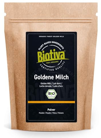 Lait d'Or Bio 100g - mélange d'épices ayurvédiques - poudre - curcuma, gingembre, noix de muscade, cannelle & poivre - contrôlé et mis en bouteille en Allemagne - Biotiva